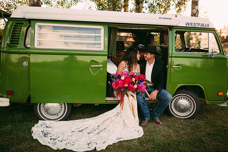 boho wedding ideas - http://ruffledblog.com/vibrant-boho-wedding-inspiration-with-a-bright-green-bus