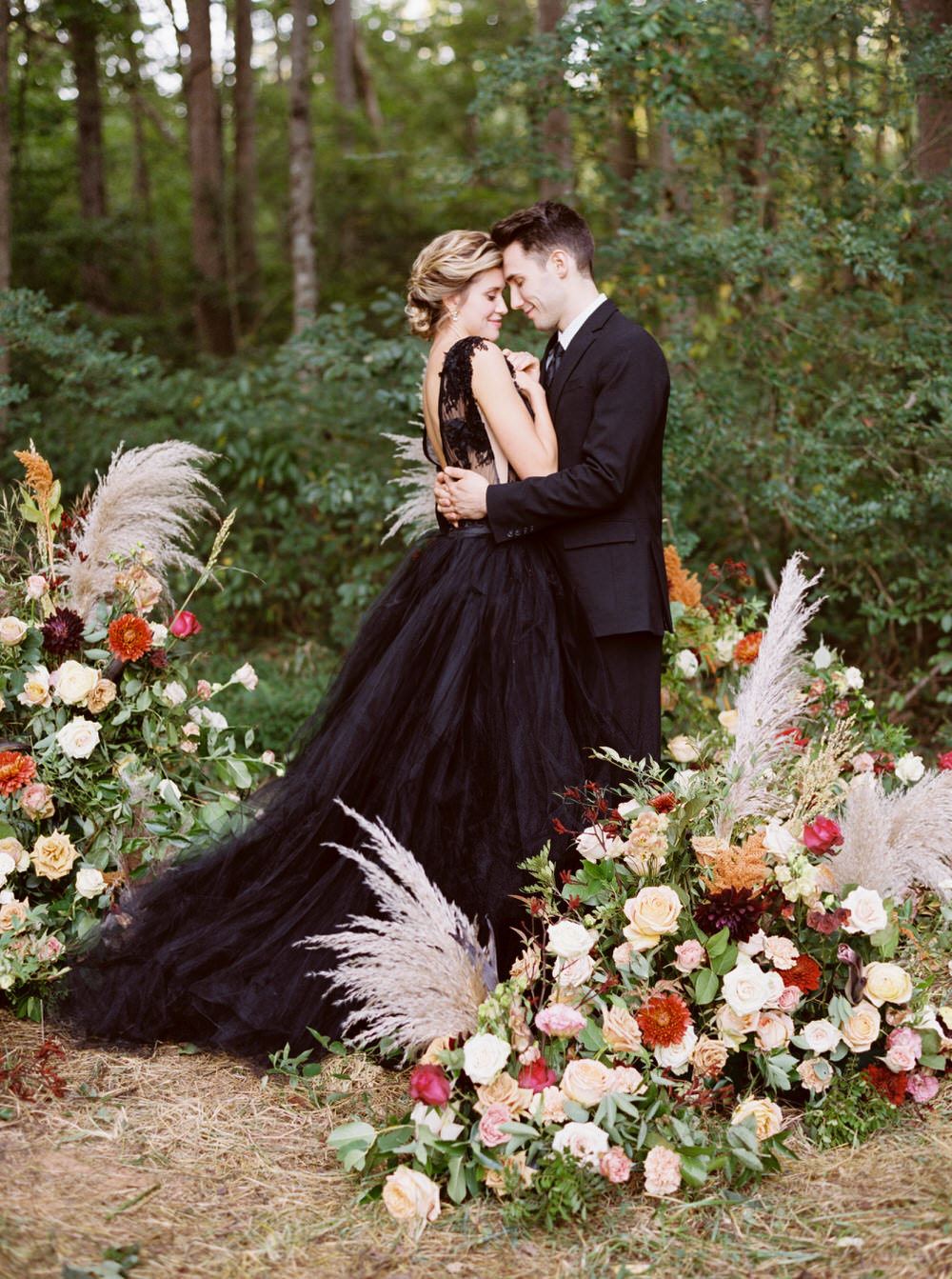 black floral wedding dress