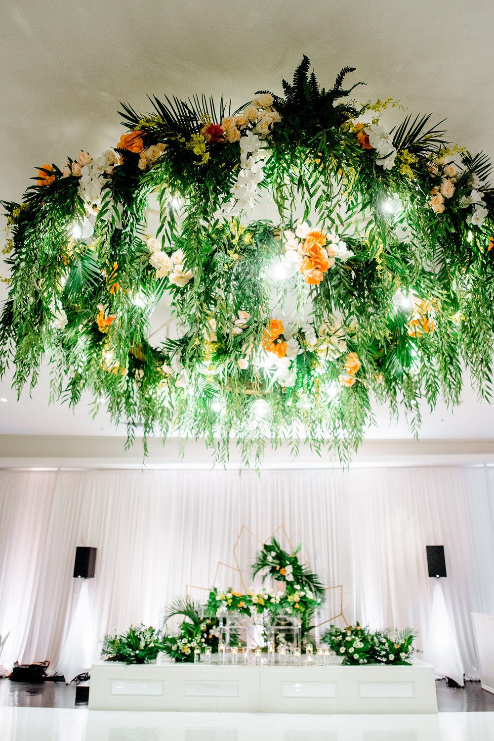 hanging greenery and lighting wedding reception decor 19 #wedding #weddings  #greenwedding #w…