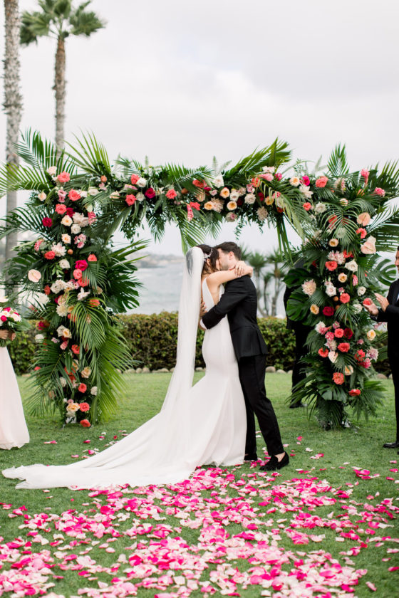 Tropical Laguna Beach Wedding with Pops of Hot Pink