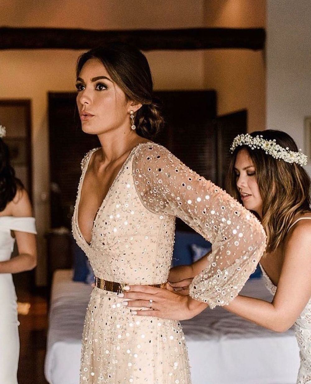 Long Sleeves Glitter Tulle Wedding Dress A Line | Bridal Australia