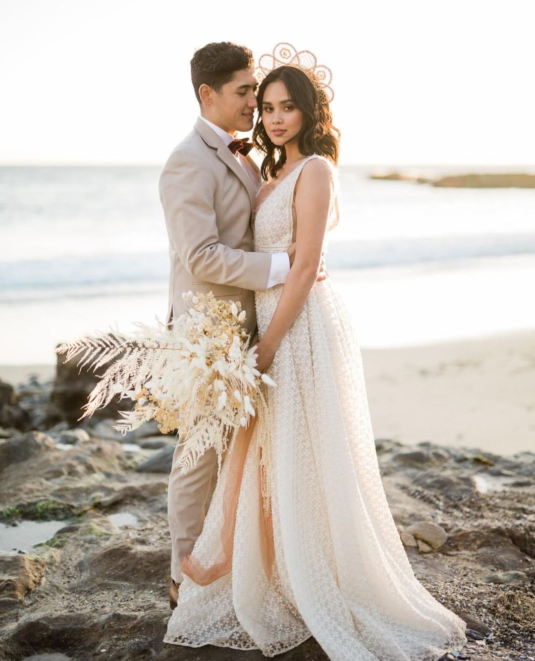 wedding dress and groom suit