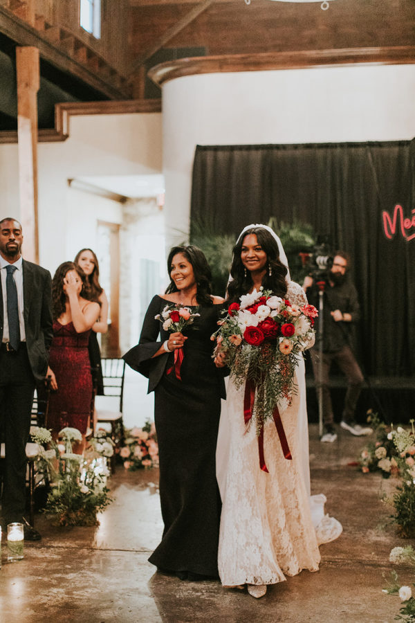 Boho Atlanta Wedding in Pops of Crimson Red and Teal Ruffled