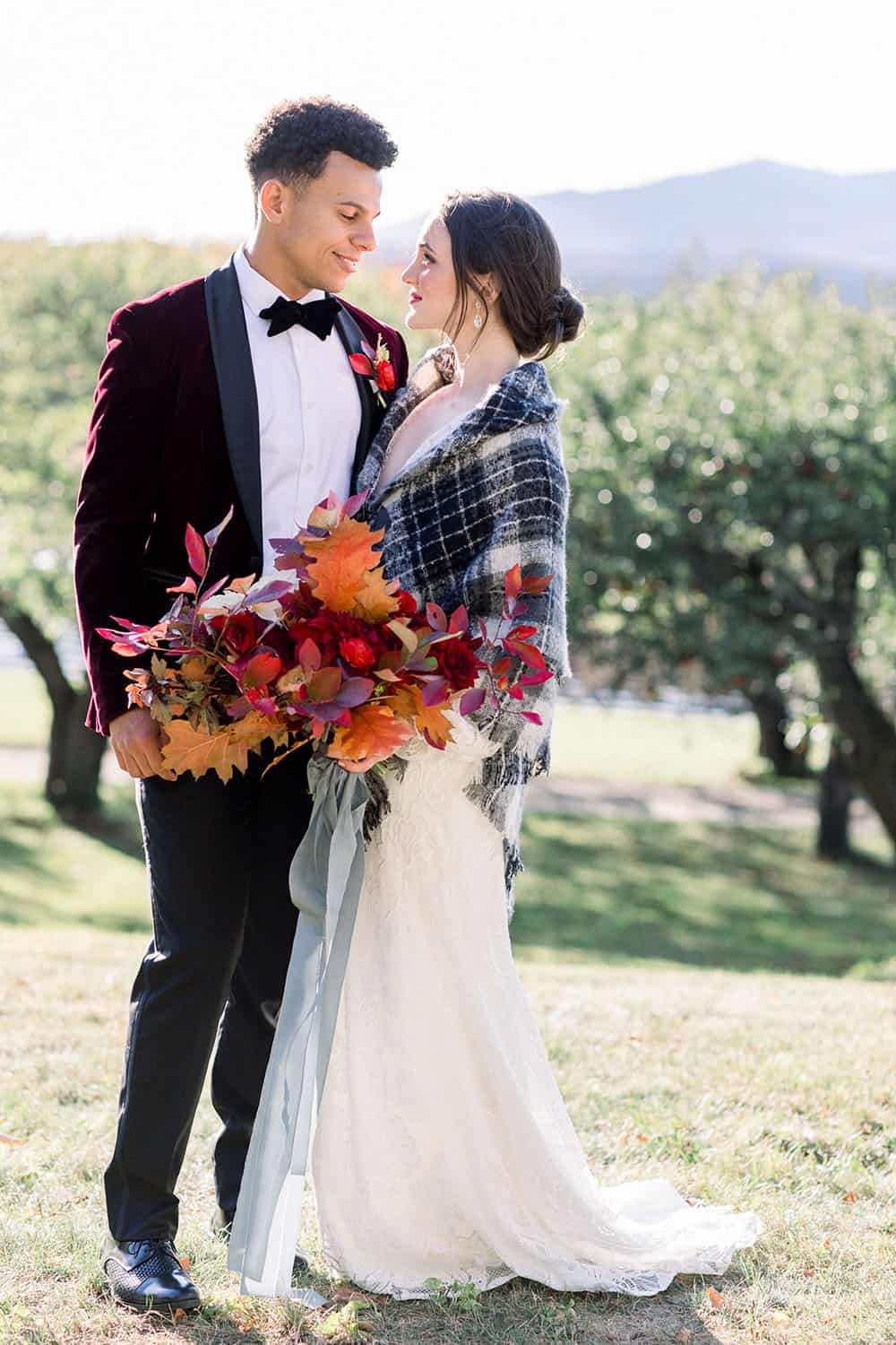 Fall Mountain Elopement With Tartan Pomegranates and a Shetland