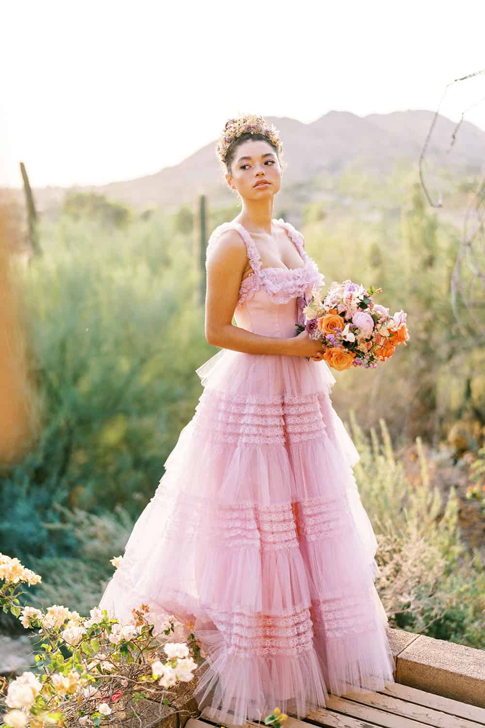 Desert Bridal Session With A Lavender Wedding Dress Ruffled