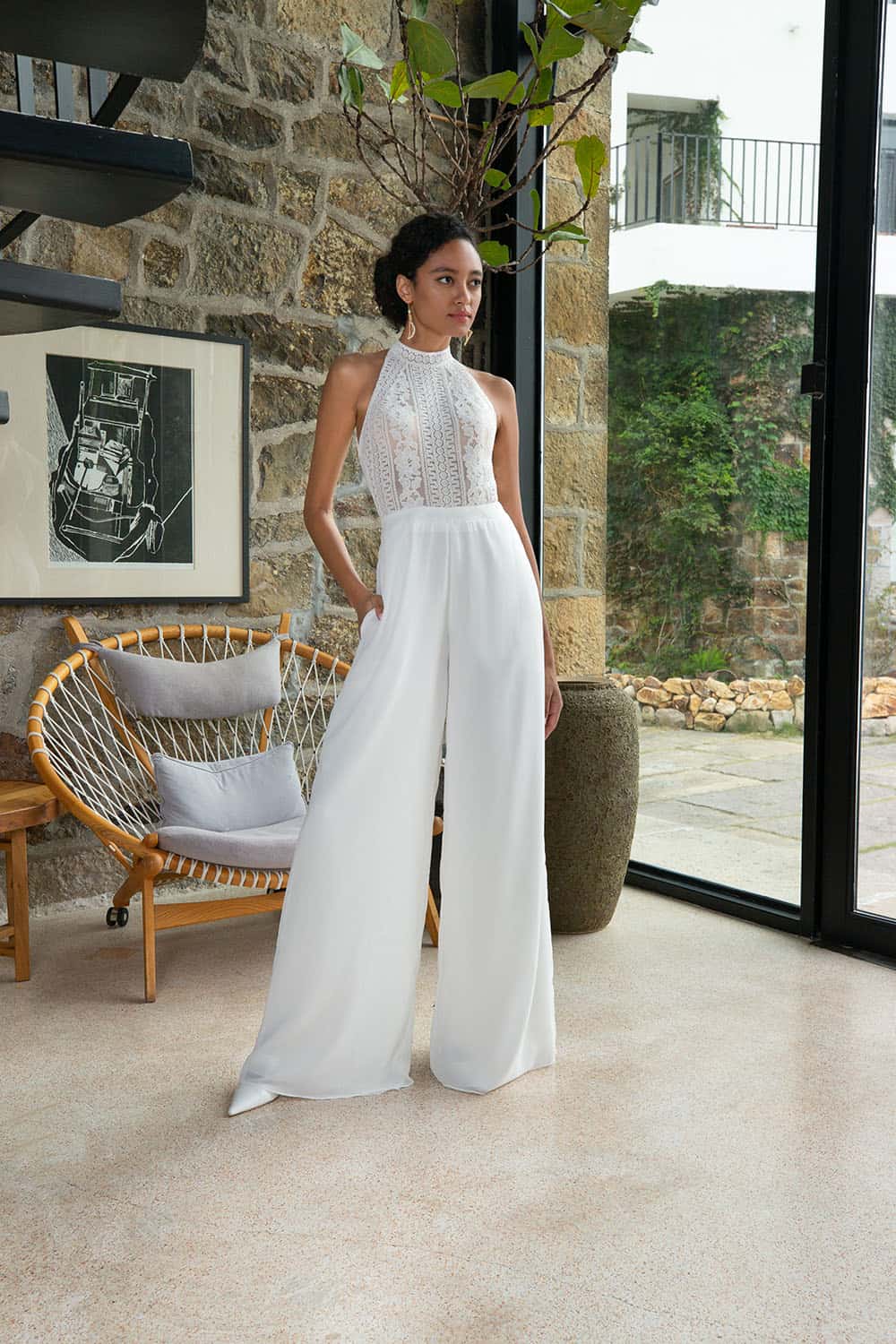 Bride Wore Semi-Sheer Dress With Plunging, Illusion Neckline