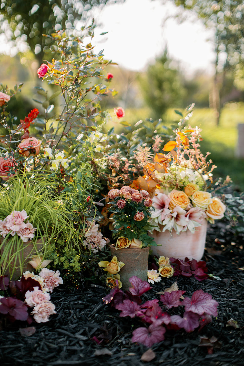 Flower Aisle Wedding Canary Lichen Hues Backyard Wedding