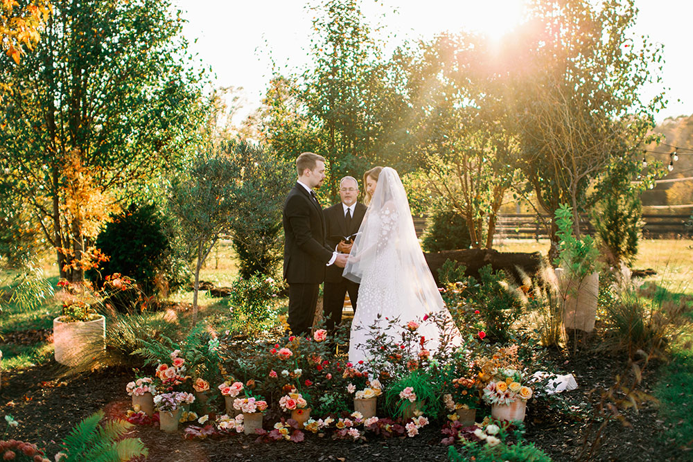Flower Aisle Wedding Canary Lichen Hues Backyard Wedding