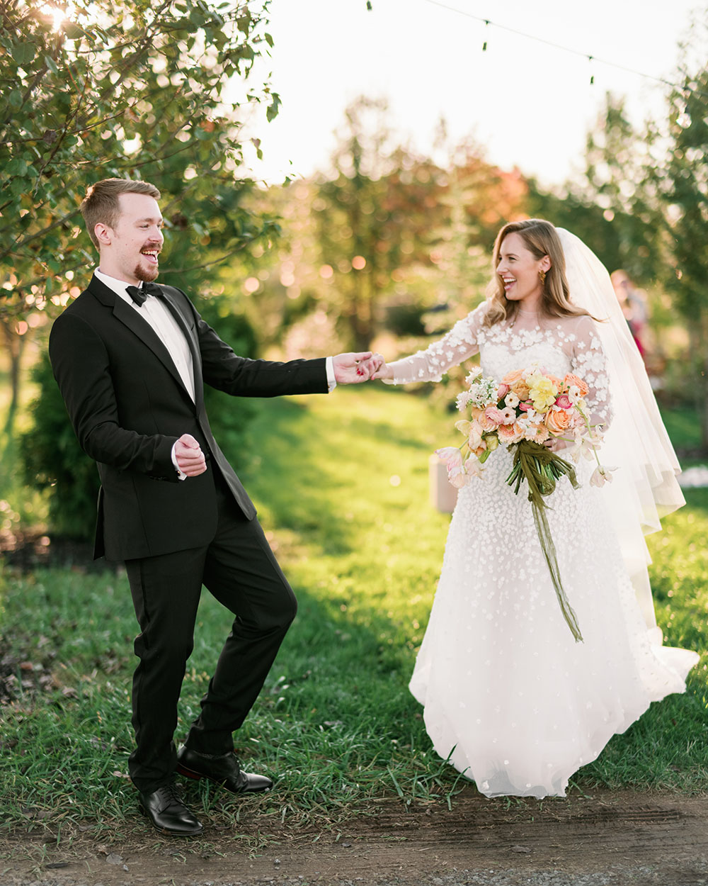 Flower Aisle Wedding Canary Lichen Hues Backyard Wedding