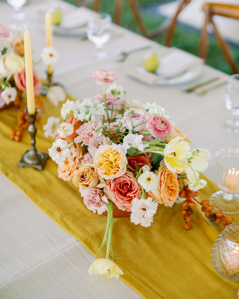 Flower Aisle Wedding Canary Lichen Hues Backyard Wedding