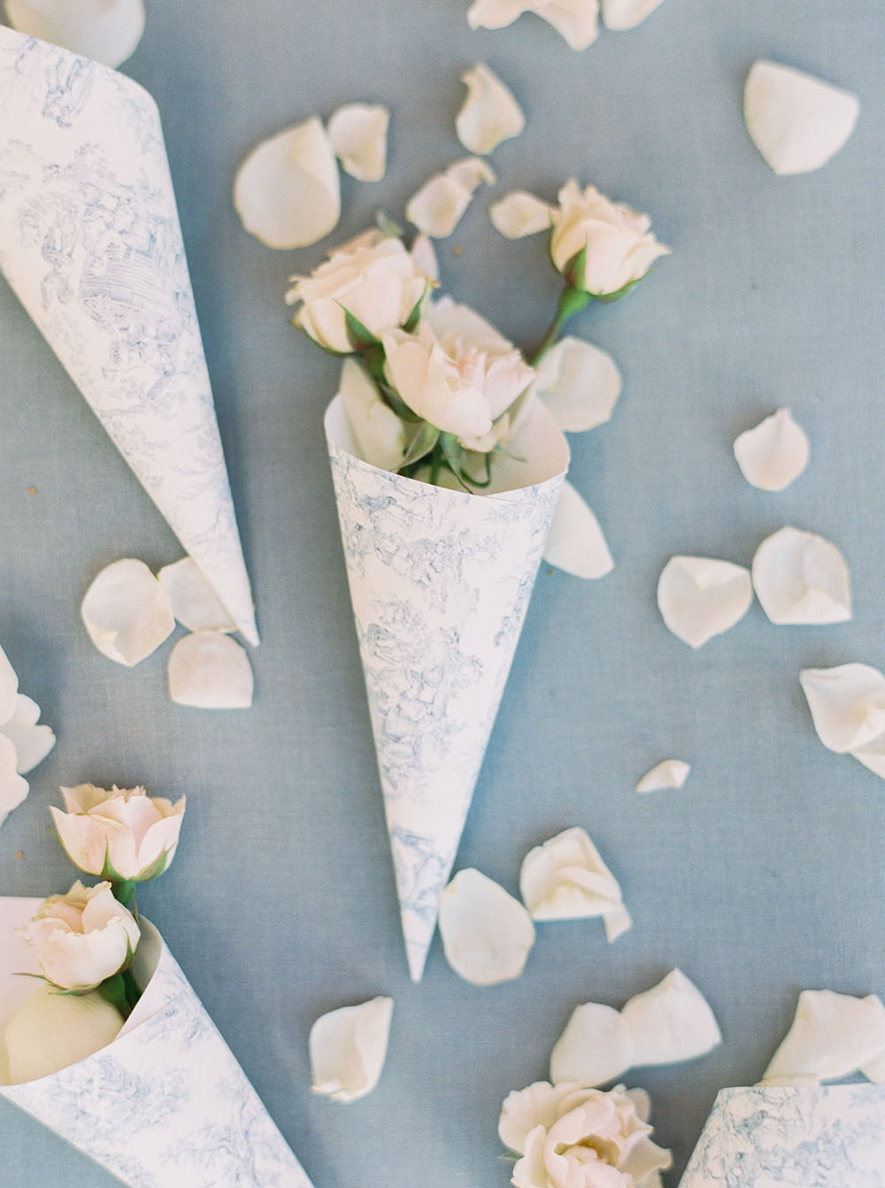 French Blue Wedding Toile Pearl Accents