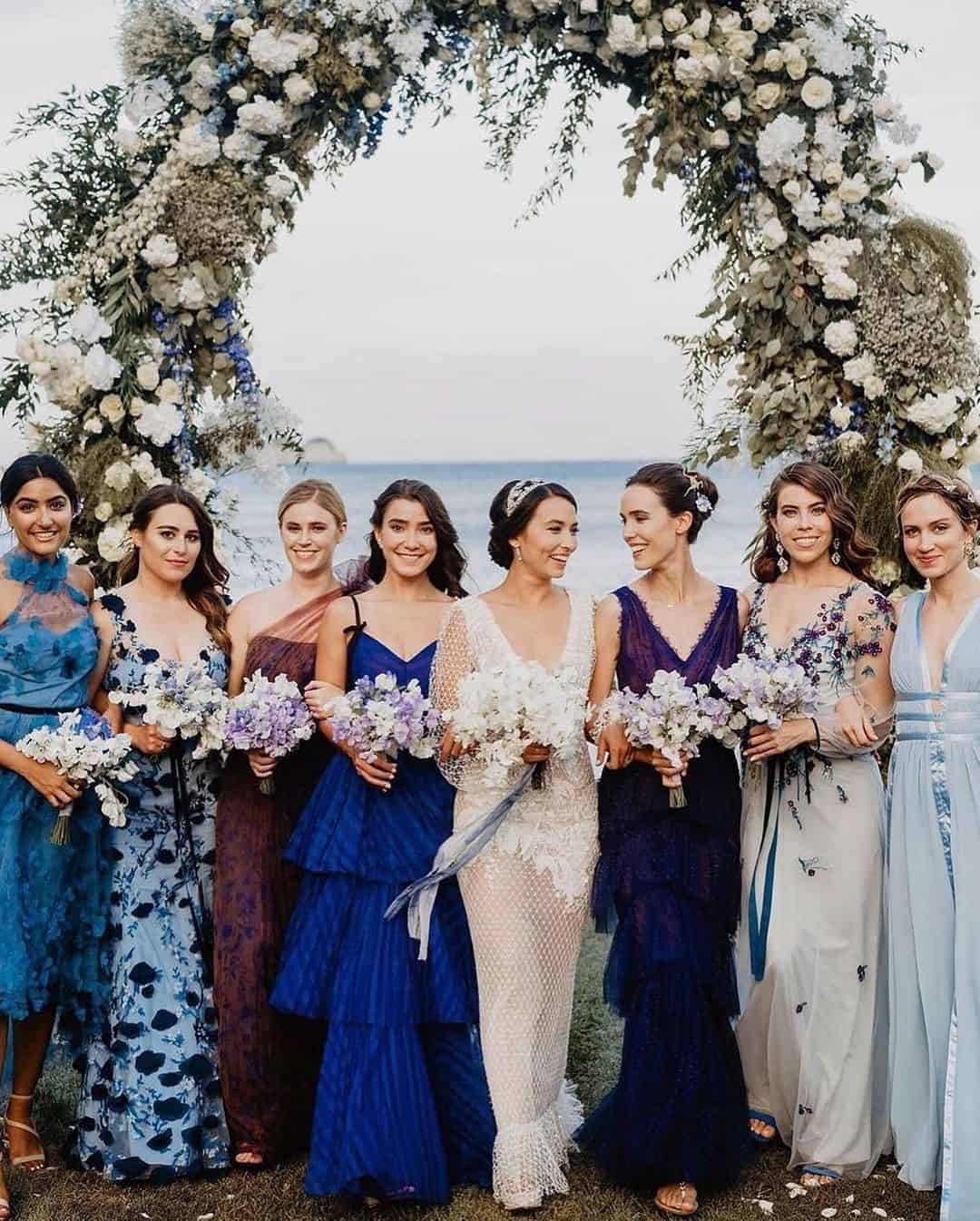 Navy blue hotsell floral bridesmaid dresses