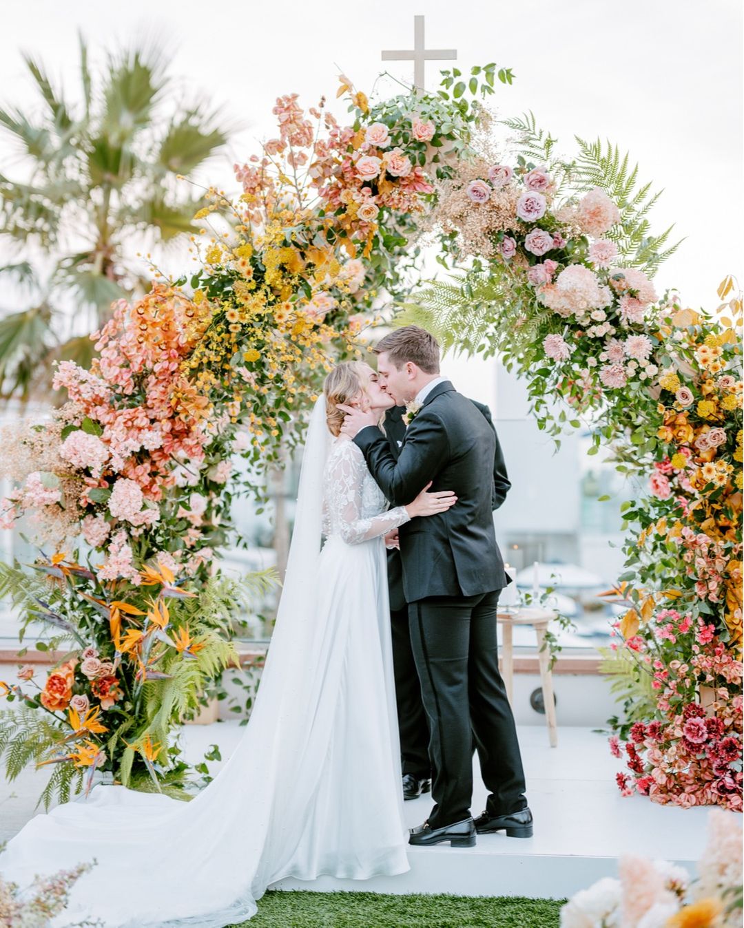 Colorful Floral Arch Summer Wedding