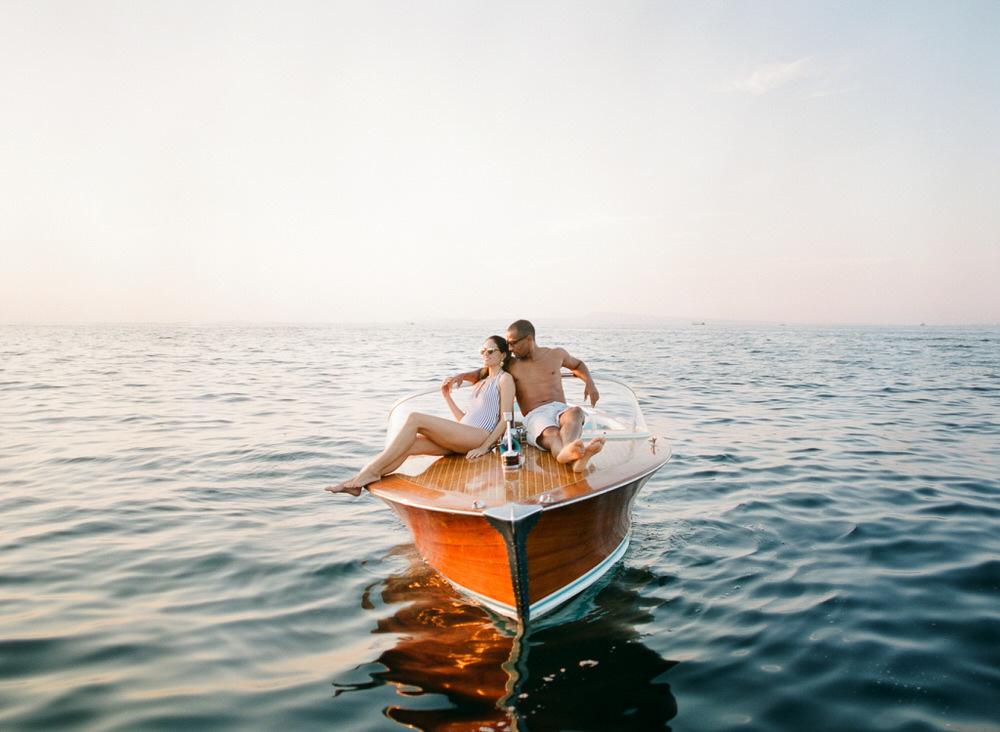 husband and wife on a boat tour in Amalfi