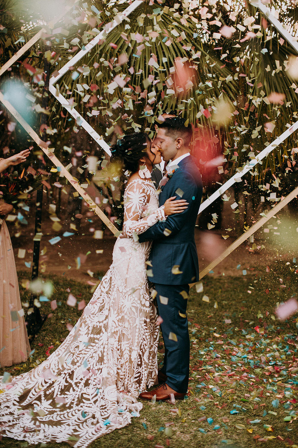 confetti cannons during the couple's first kiss