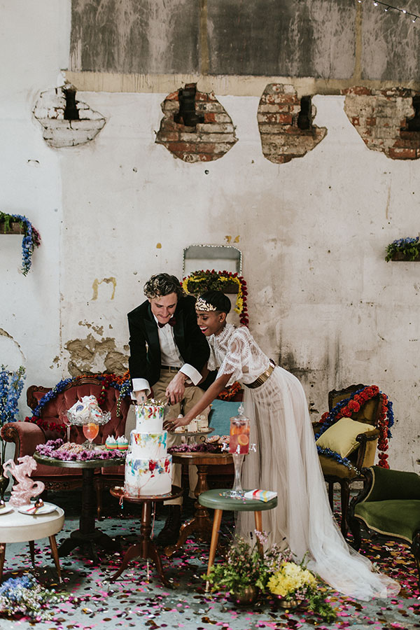 This Industrial Wedding Inspo is the Unicorn at a Rainbow Convention #unicornwedding #rainbowwedding #industrialwedding #weddingvenues