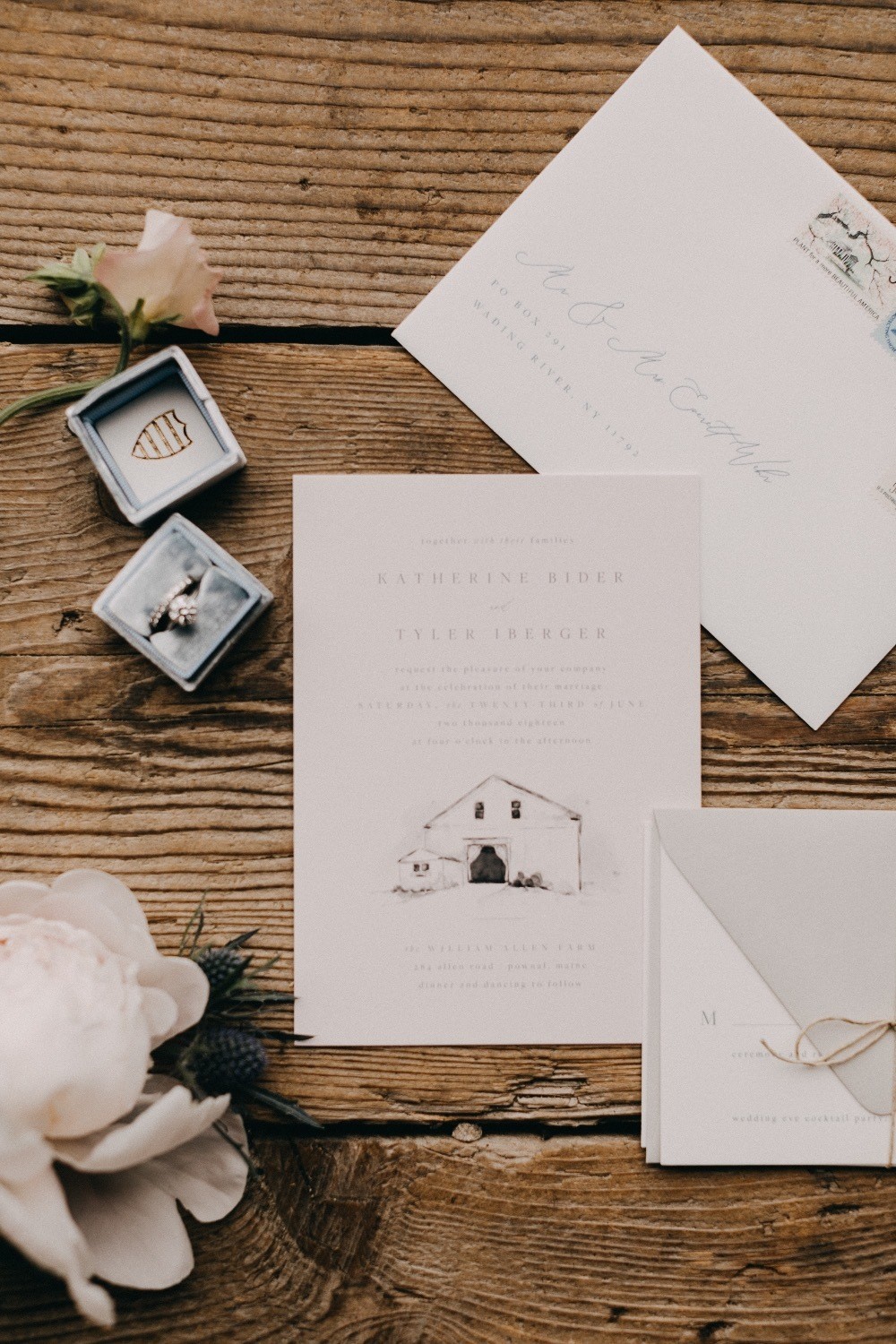 wedding stationary with barn
