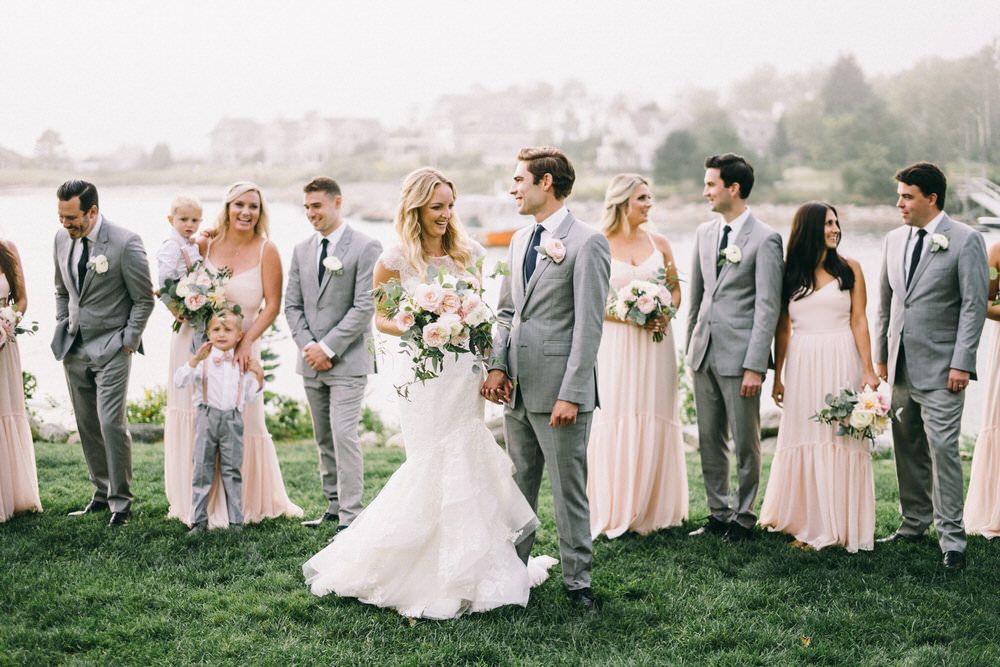 grey and pink wedding party