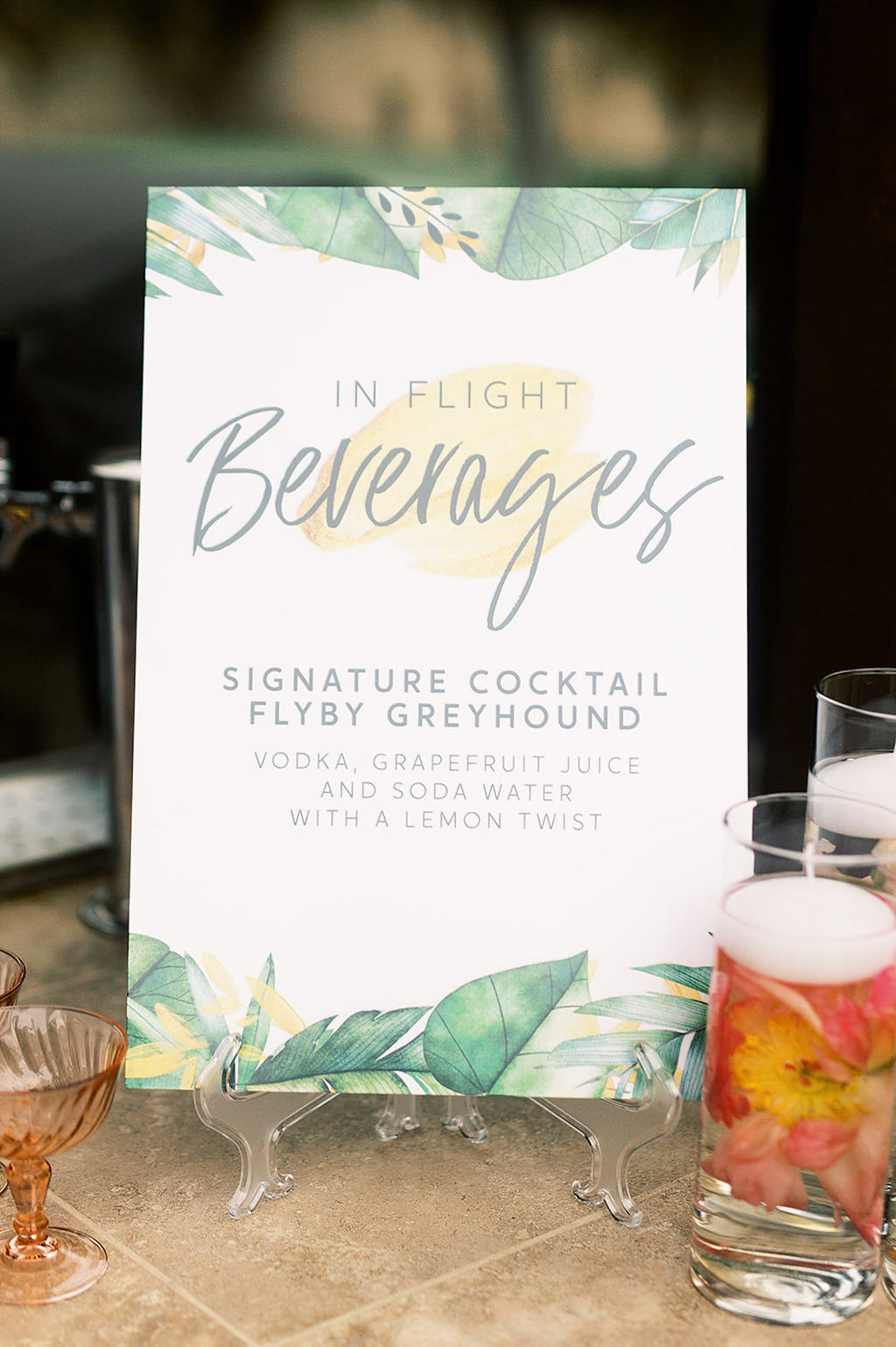 Bright beverage sign at bridal shower