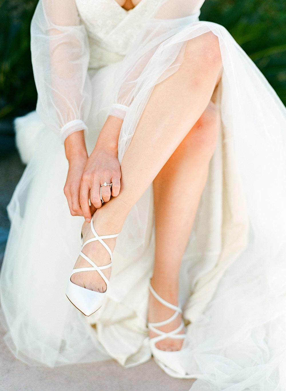 strappy white wedding heels