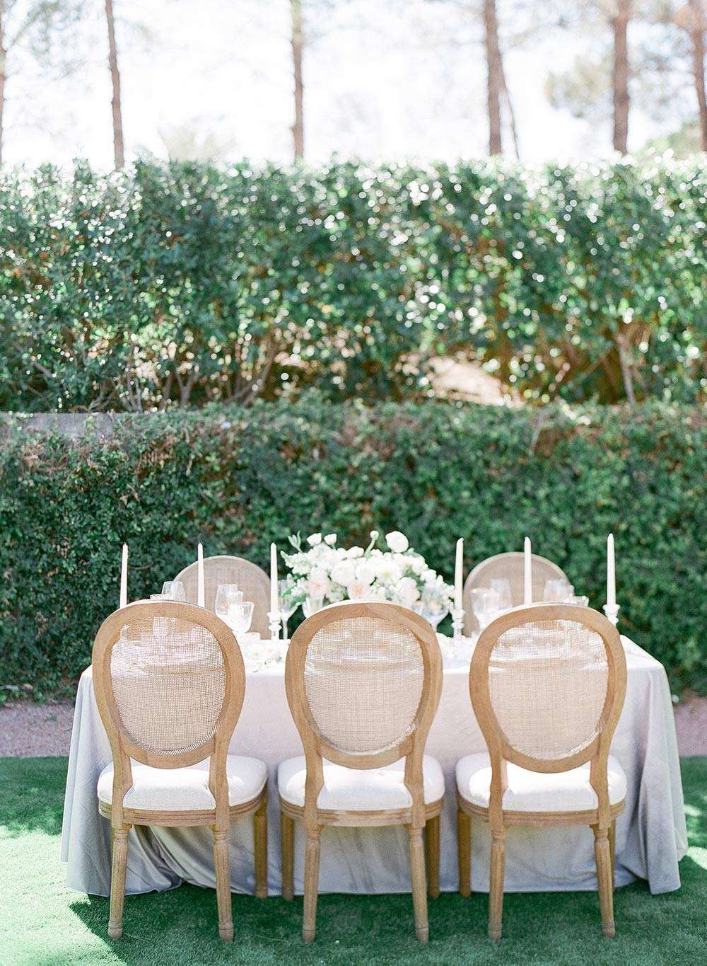 intimate garden wedding tablescape lush grey velvet table linen