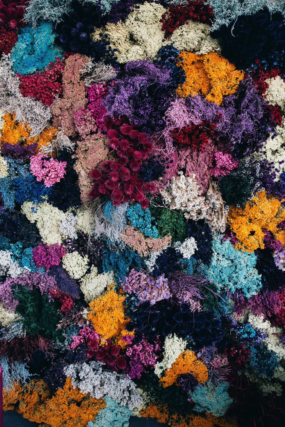 colorful mixed bush flowers wedding backdrop