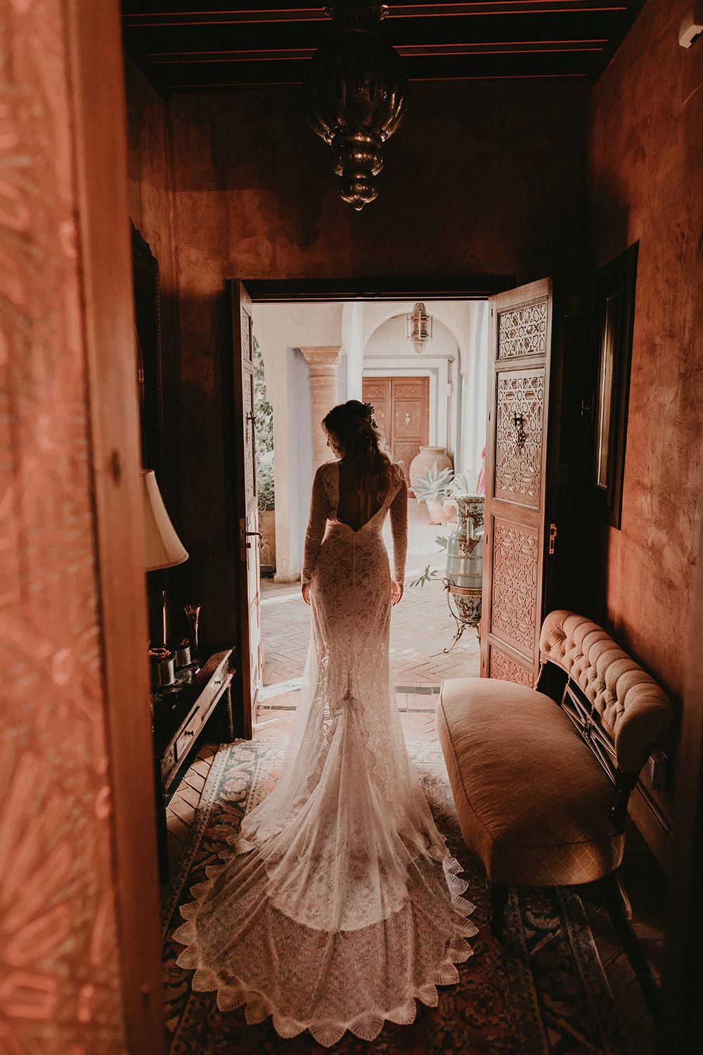 plunging back wedding dress with lace