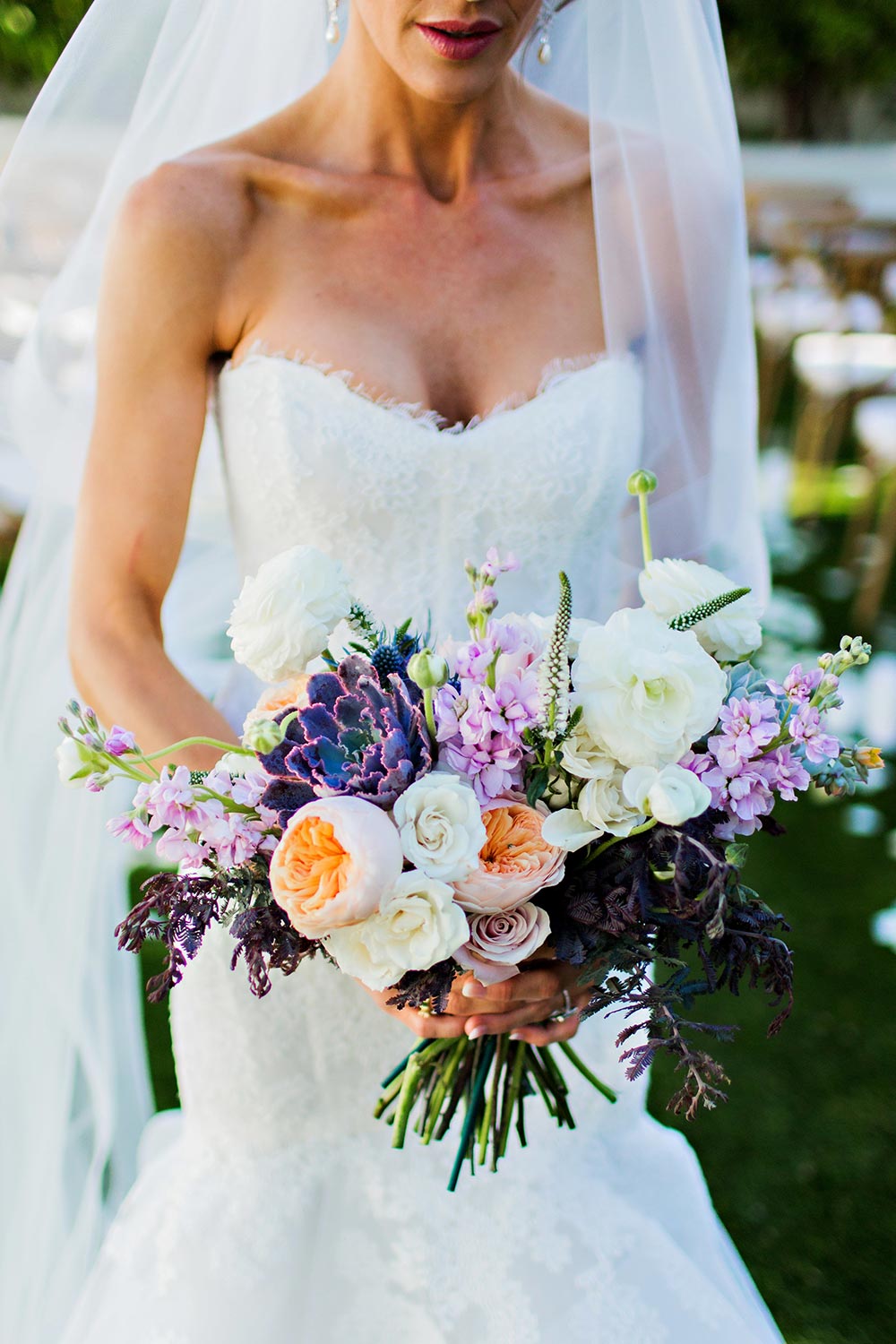 lavender and peach bridal bouquet