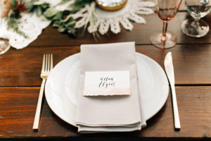romantic place settings - photo by Jenna Bechtholt Photography https://ruffledblog.com/boho-pacific-northwest-forest-wedding-with-king-protea