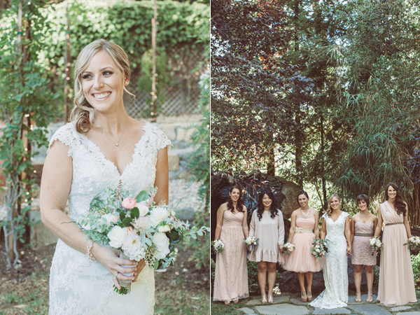 bride and bridesmaids - photo by Hazelwood Photo https://ruffledblog.com/handcrafted-wedding-at-calamigos-ranch