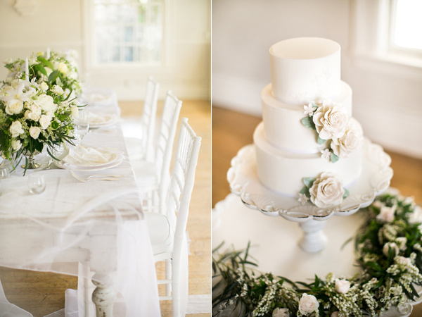 three tier wedding cake - photo by Kelly Lemon Photography https://ruffledblog.com/monochrome-spring-wedding-editorial