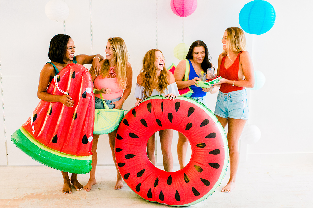 Twinning in LIVELY swim for this bachelorette bash! #LIVINGlively
