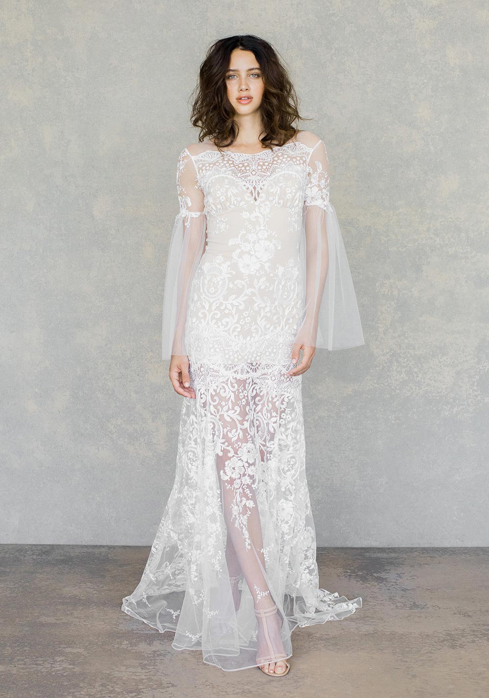 Glimmer Tunic and Mist Mini Wedding Dress Ensemble by Claire Pettibone