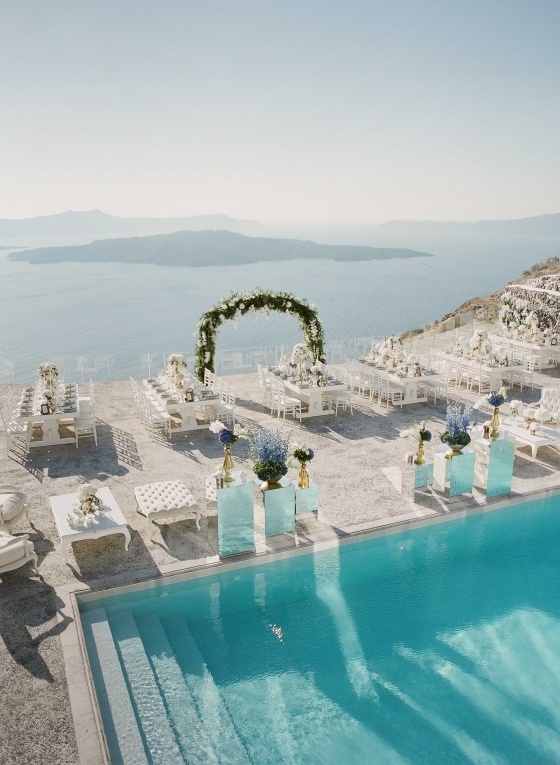 Cliffside Blue and White Wedding in Picturesque Santorini