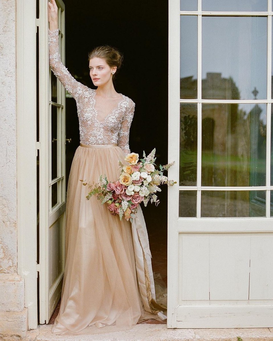 Novias Bridal | Heart A-line Florencia In Ivory Nude Color Wedding Dress