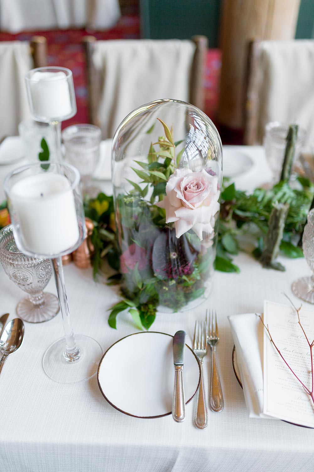 glass dome flower centerpieces wedding decor