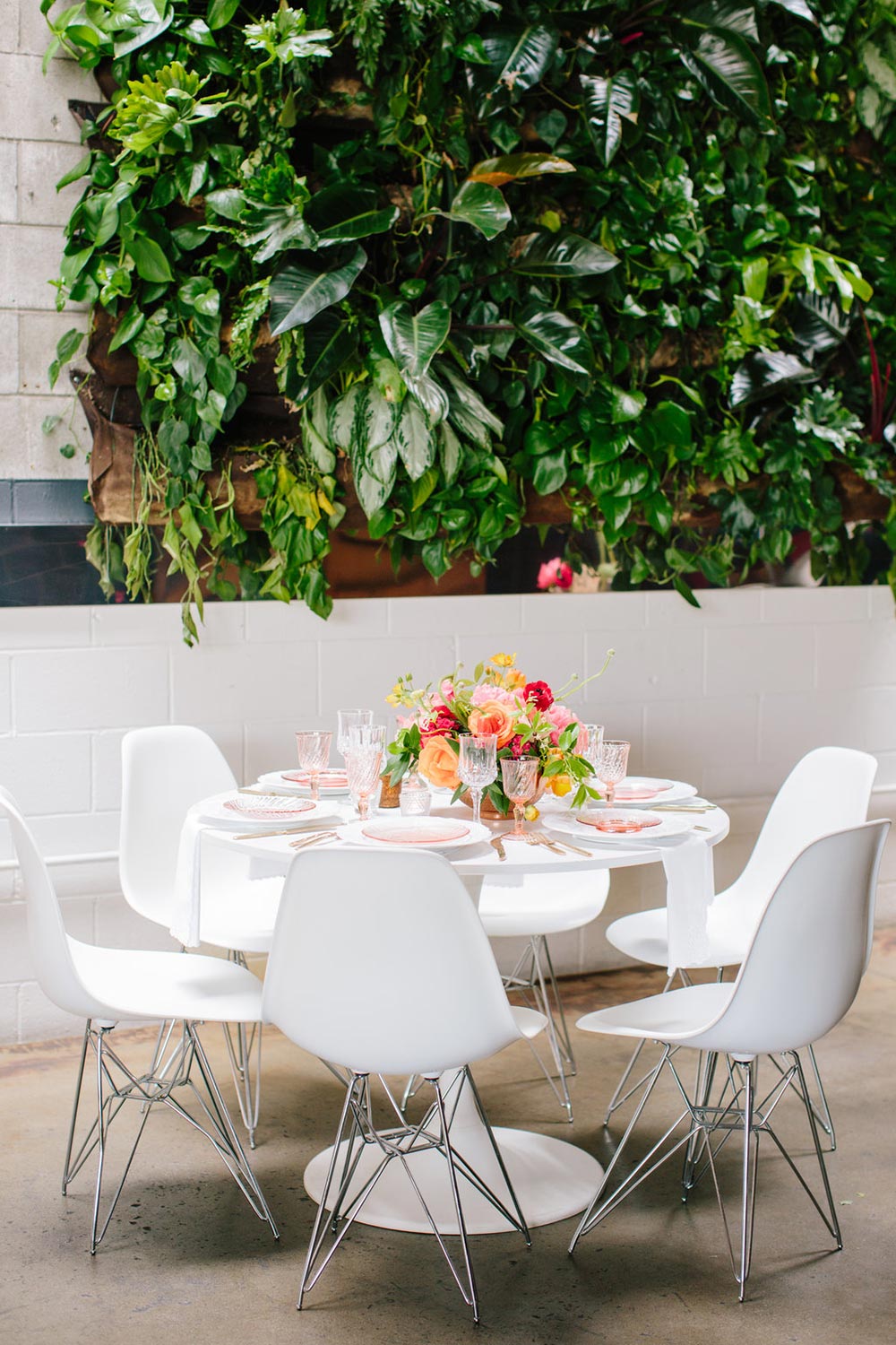 colorful urban wedding tablescape