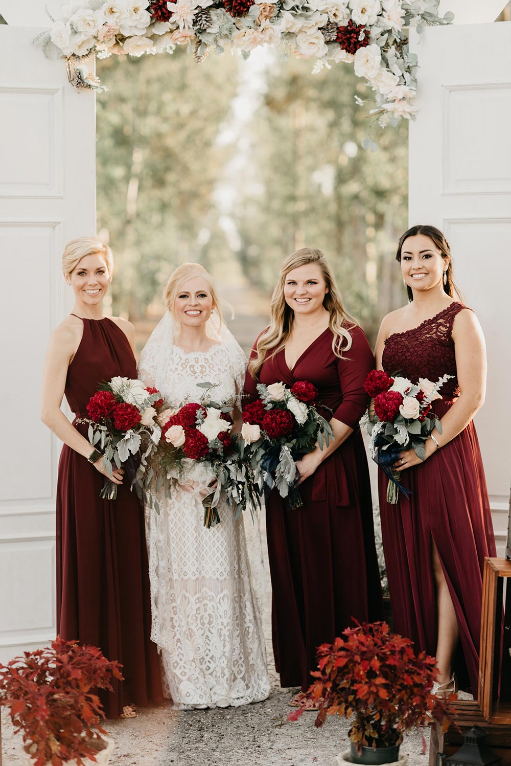 Cranberry Hued Winter Wedding With A Spectacular Ceremony Backdrop