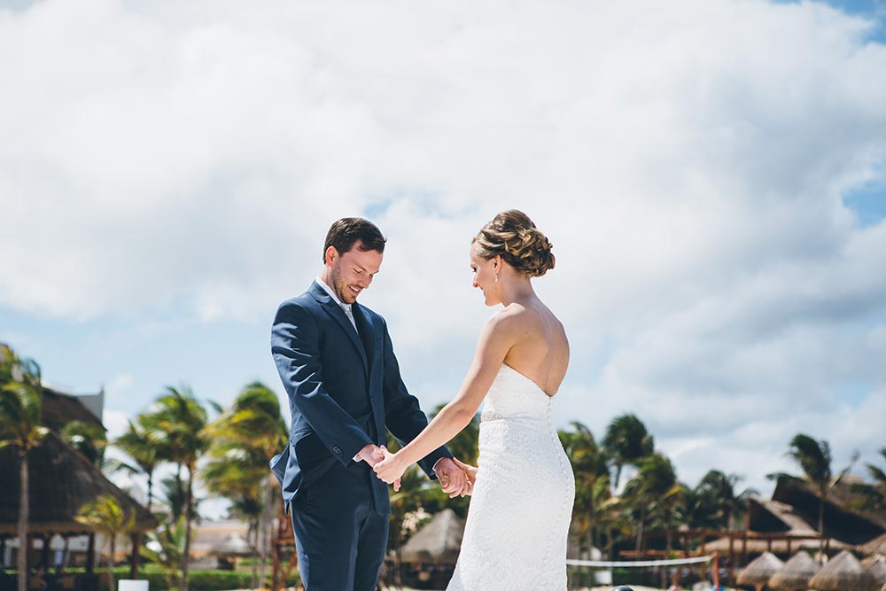 beach wedding first look 