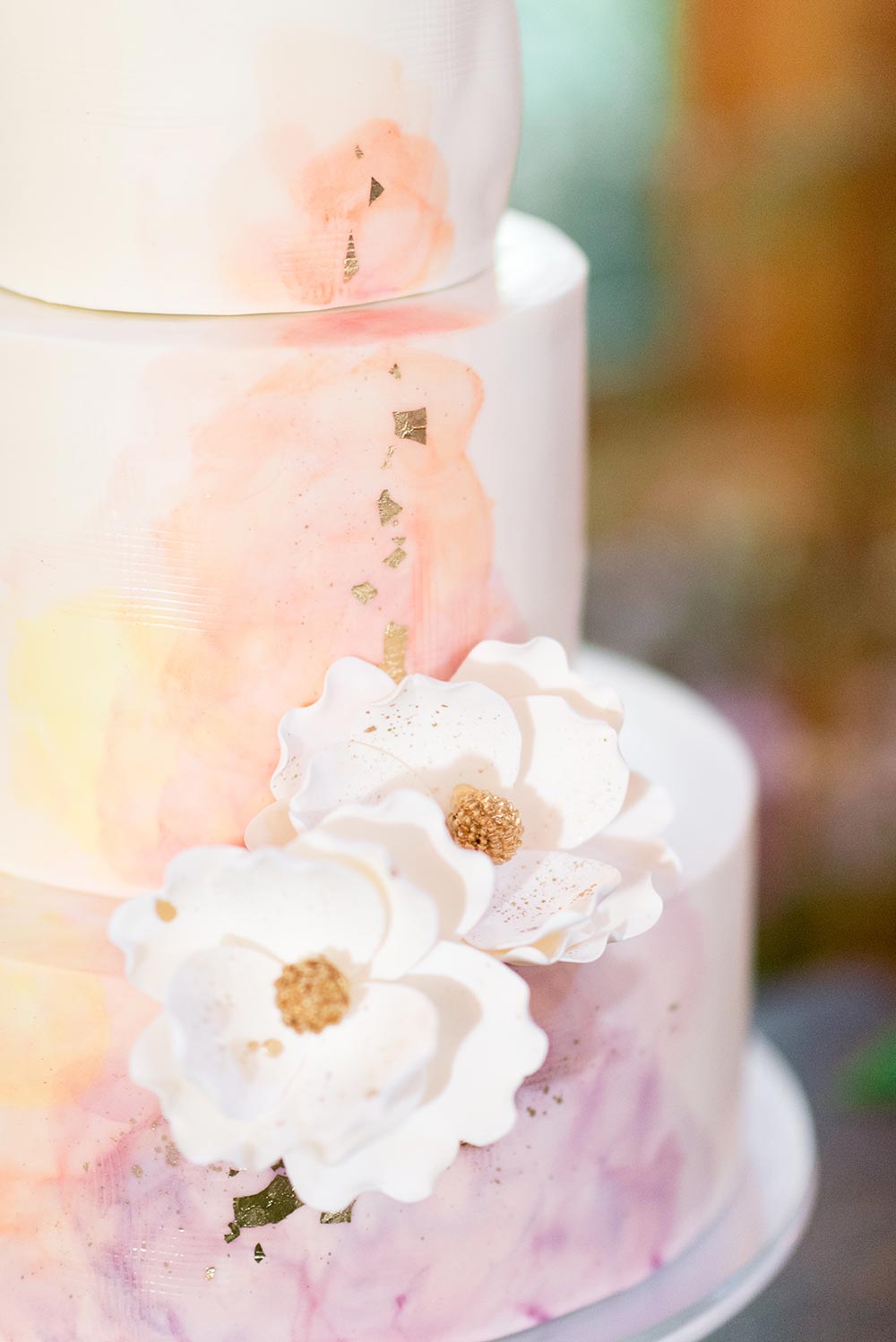 pink watercolor brushstroke wedding cake