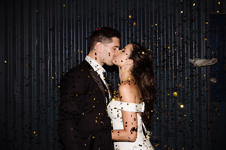 fun black tie weddings - photo by Jerome Cole https://ruffledblog.com/fun-black-tie-warehouse-wedding-in-melbourne