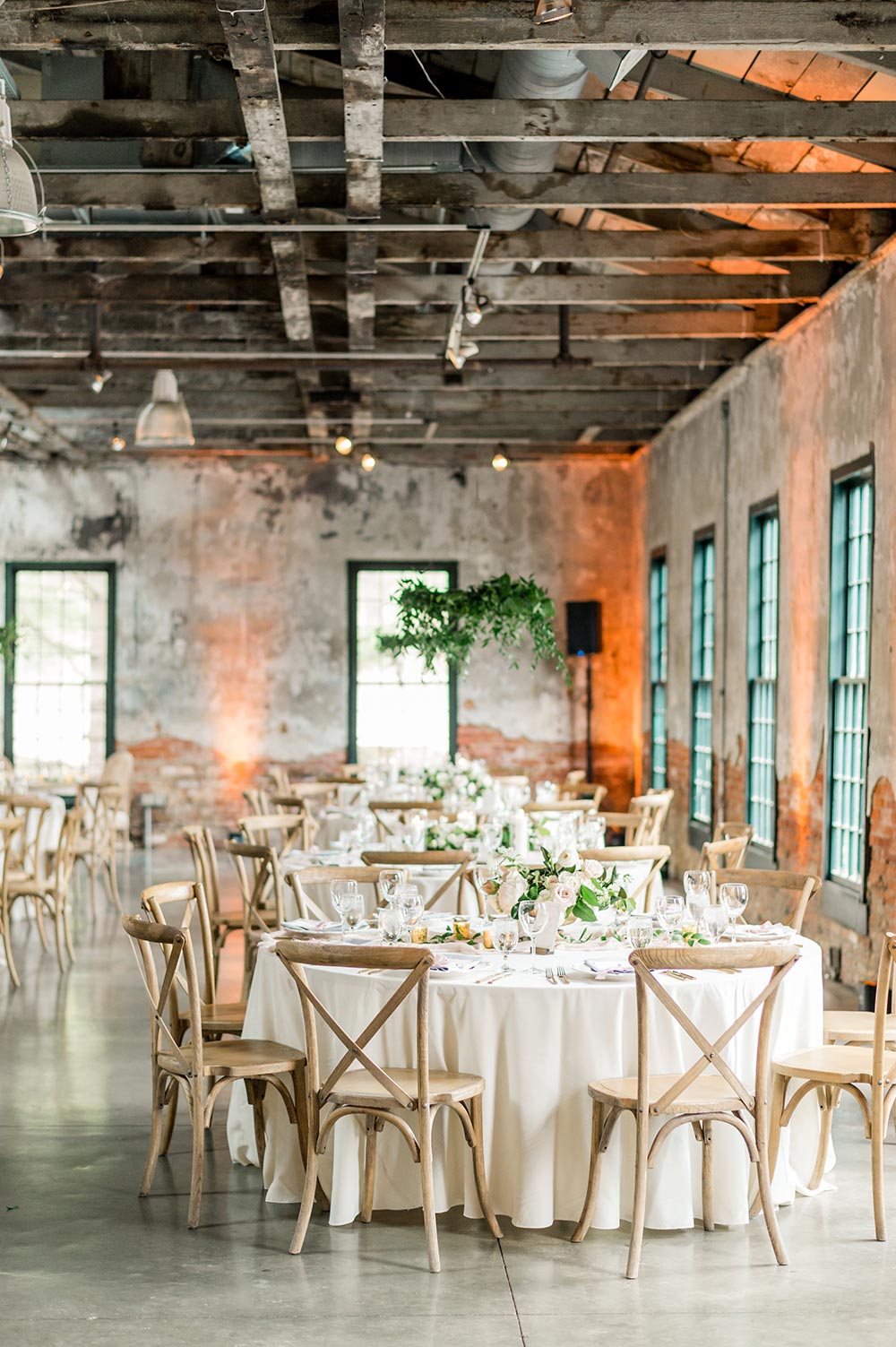 Industrial Rice Mill Wedding with Greenery Hoop Chandeliers ⋆ Ruffled