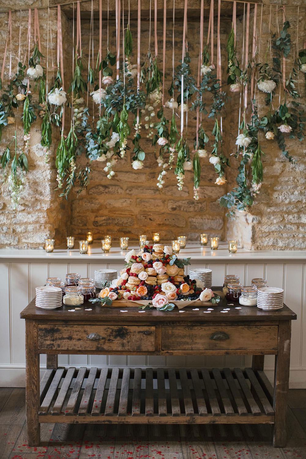 dessert tables - photo by Hayley Savage Photography https://ruffledblog.com/intimate-quintessentially-british-wedding