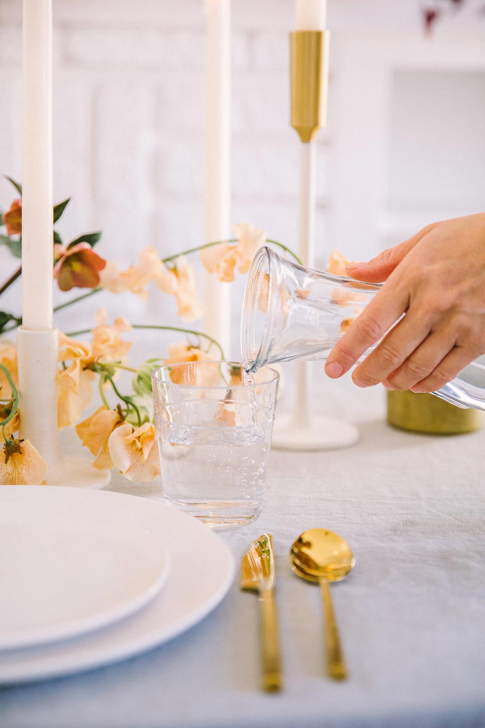 gold wedding flatware and simple place setting