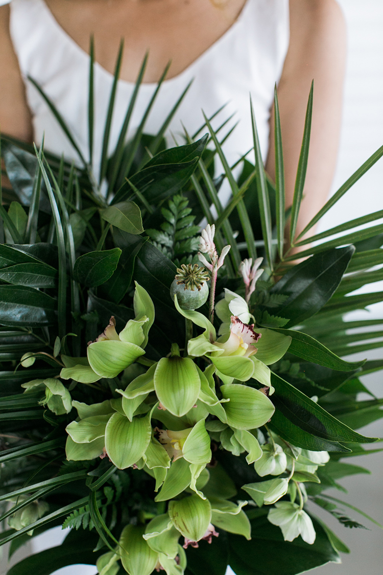 tropical wedding bouquets - photo by J Wiley Photography https://ruffledblog.com/modern-minimalist-wedding-ideas-with-a-tropical-twist