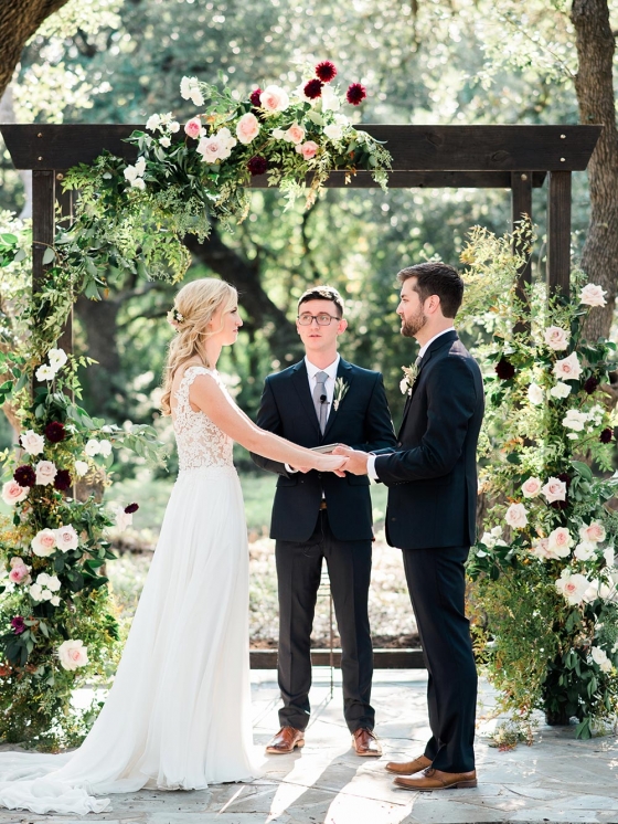 Outdoor Grove Wedding with Cascading Blooms in Cranberry and Pink ⋆ Ruffled