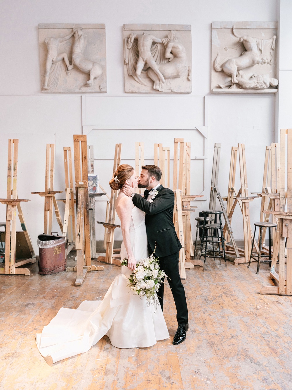 art museum wedding bride and groom portraits