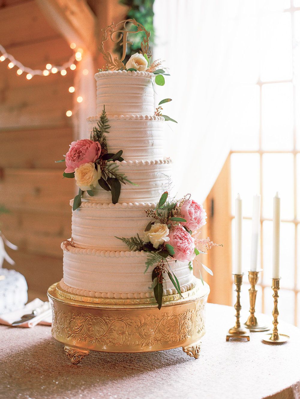 Koyal Wholesale Peach Floral Garland Custom Wedding Cake Topper | Wayfair