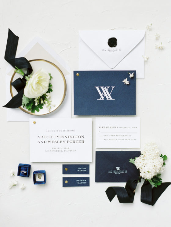 Sophisticated Indoor Wedding Inspiration in Crisp White + Navy and ...