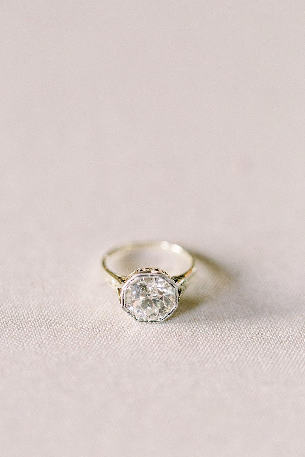 antique engagement ring with gold band